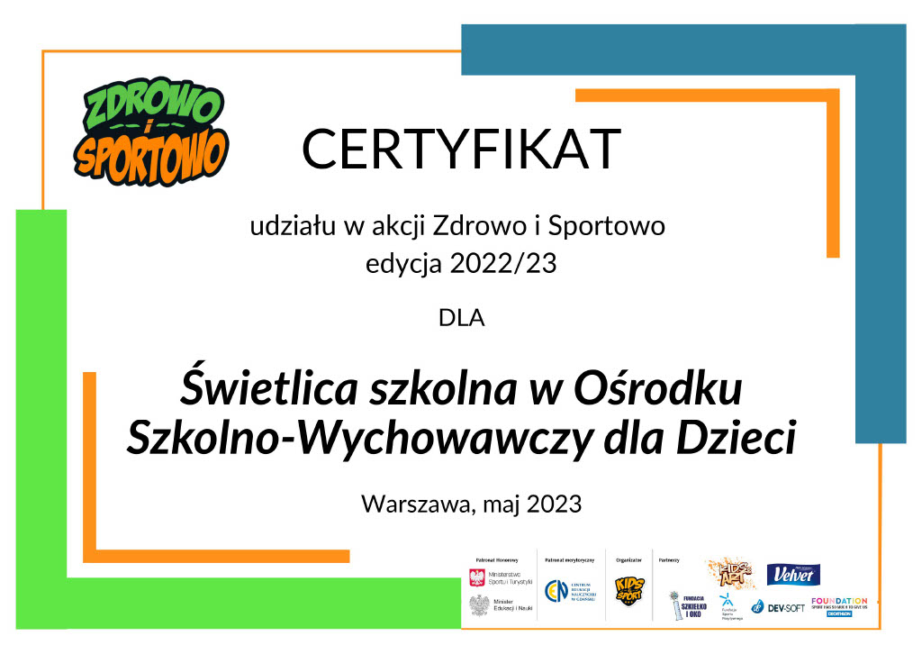 Certyfikat zdrowo i sportowo